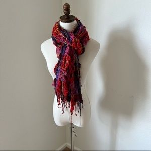 Crinkle Multi-Color (red, purple, pink,‎ orange) Scarf w Fringe